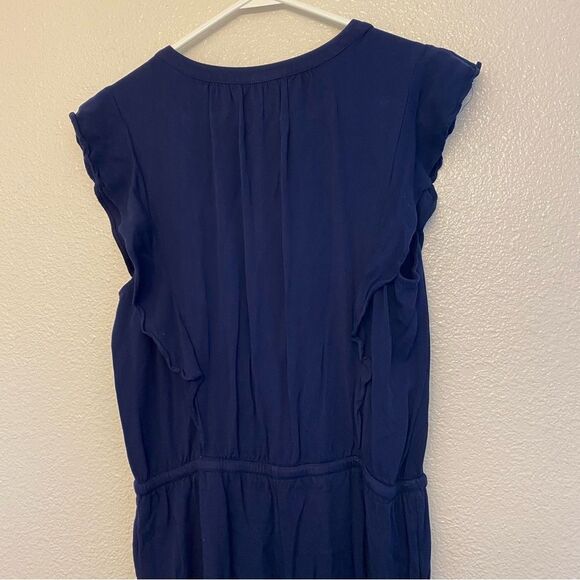 Popsugar navy blue button front tie waist wide Leg Romper Jumpsuit 100% rayon S - Picture 4 of 14